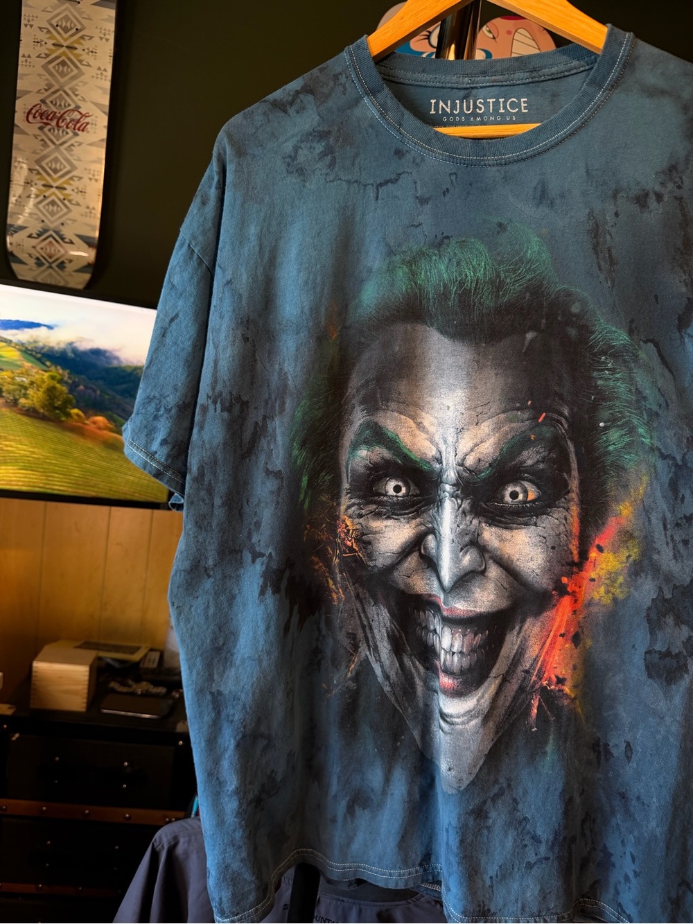 Joker Insane Big Smile Face Blue Tiedye Graphic Tee